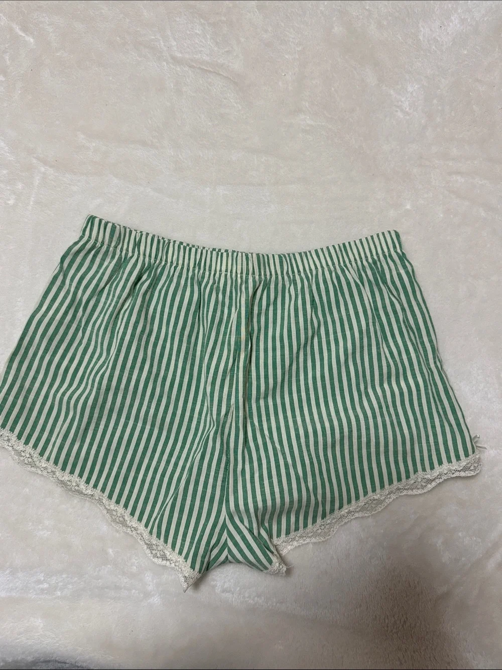Green Striped Lace-Trim Sleep Shorts - Women's Pajama Bottoms